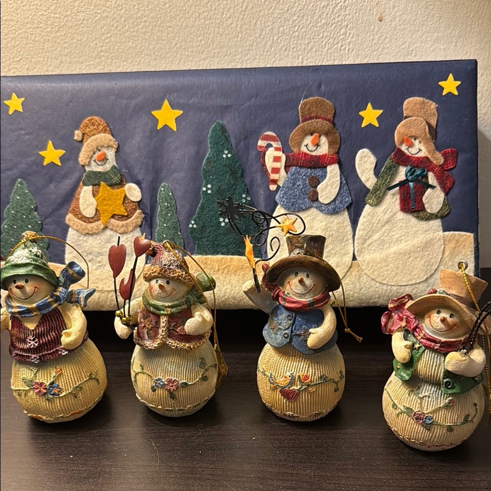 Blue and Green Holiday Decor Snowman Set